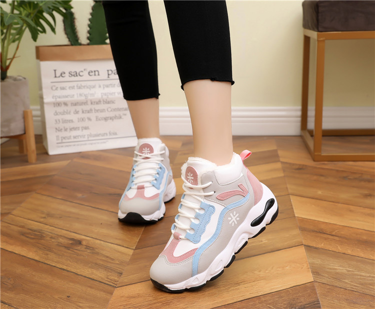 Giày cotton nữ mùa đông 2018 mới cao để giúp cộng thêm đôi giày nhung cho sinh viên Giày đế xuồng Hàn Quốc ấm áp đế bằng cũ giày cổ cao nữ