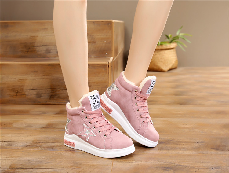Giày cotton mùa đông 2018 mới phiên bản Hàn Quốc đế dày cộng với nhung cao giúp giày thường trắng đen giúp giữ ấm cho đôi giày sinh viên hoang dã giày thể thao nữ cao cổ màu đen
