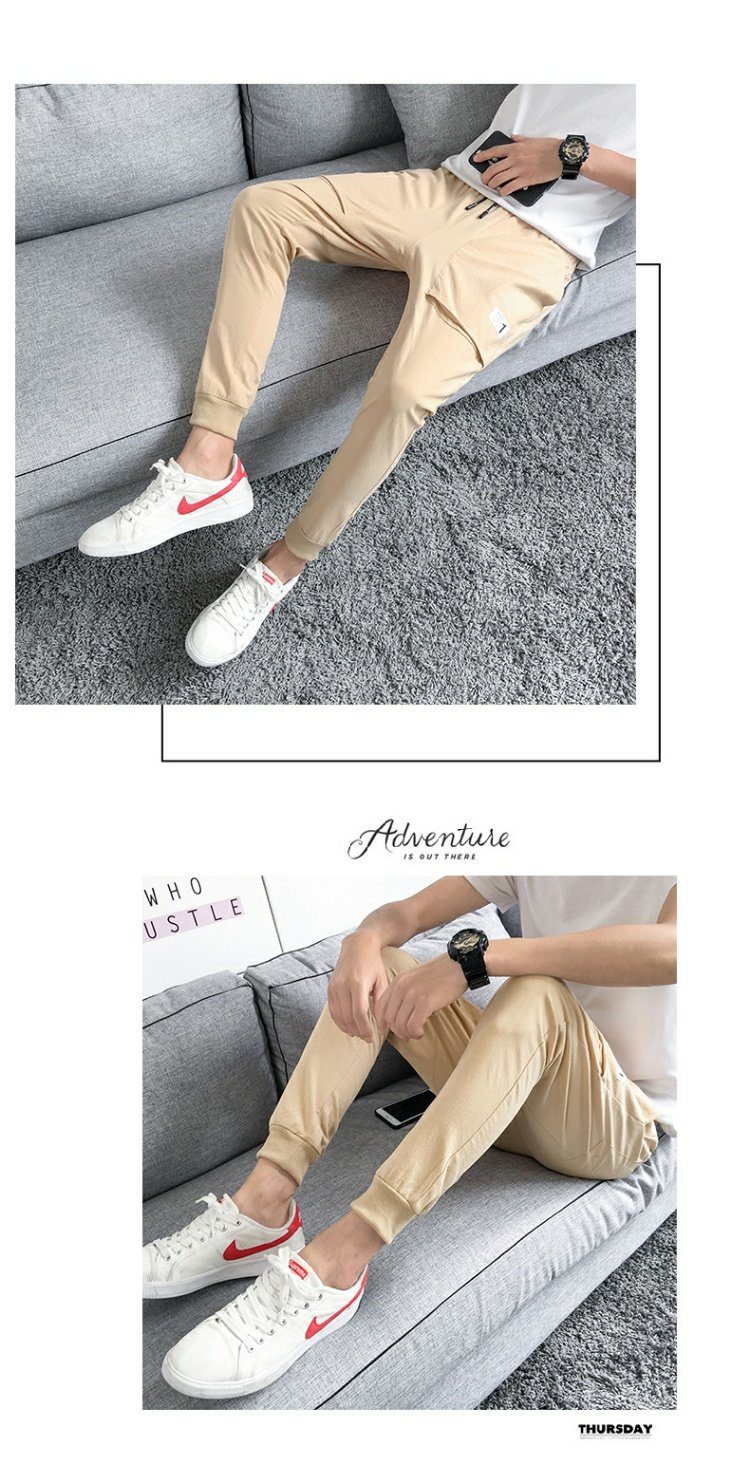 Quần nam mùa thu quần ống rộng cạp quần quần baggy nam