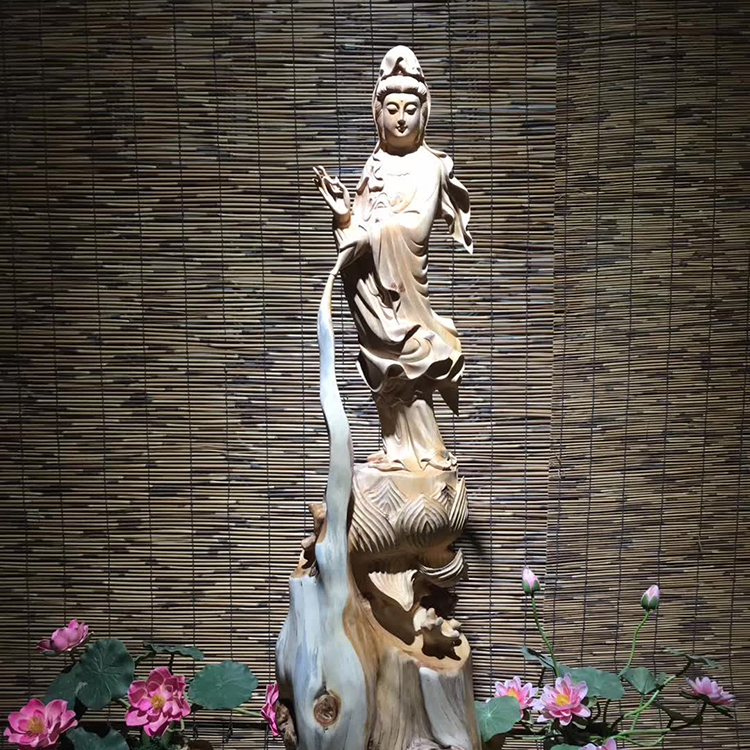 Muyin root carving factory cliff Guanyin living room home craft gifts decoration Buddha statue ornaments Guanyin Bodhisattva statue direct sales
