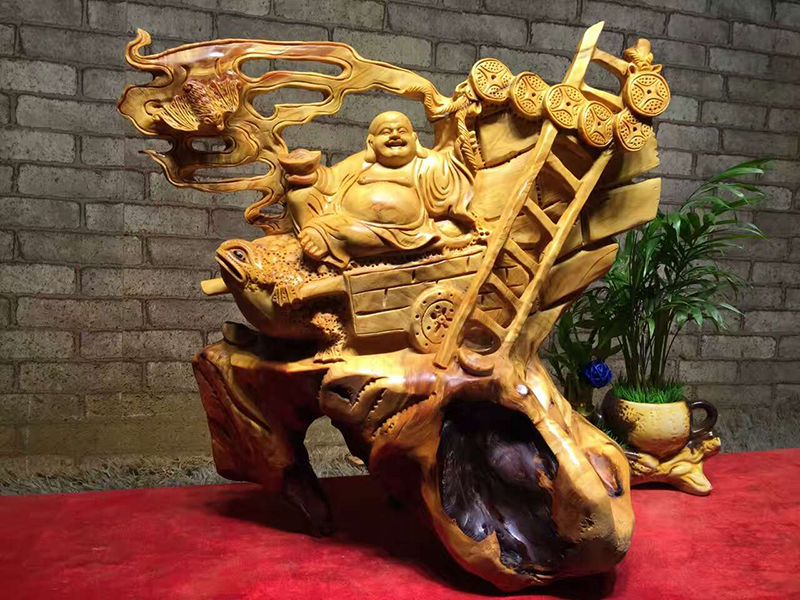 Muyugen Carving Factory Yabo Jinchan Maitreya returned home with a reward of solid wood ornaments and furniture direct sales