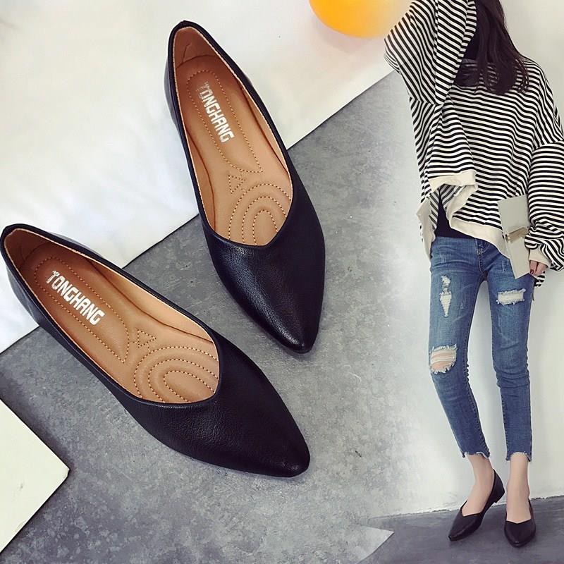 One pedal soft girl fairy Korean style all-match small leather shoes office workers soft bottom work shoes women's black work clothes sweet