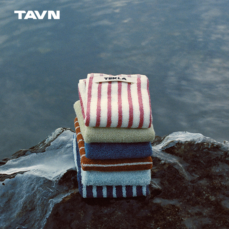 Tavn Denmark Tekla Home Soft Pure Cotton Absorbent Striped Solid Color Contrast Hand Towel Bath Towel Multi-Color