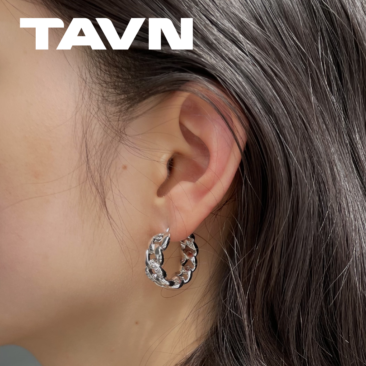 TAVN FANGFANGMARCEAU Design Platinum Plated Diamond Chain Silver Earrings Niche Versatile