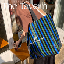 TheTavern eco-friendly woven bag waterproof shoulder bag Contrast stripes 2 color Blueberry night ginger candy cookies