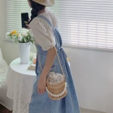 Портативная летняя соломенная плетеная милая пляжная сумка через плечо из жемчуга