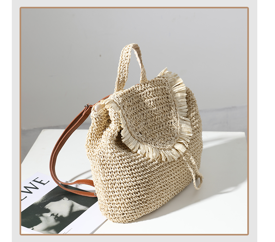 Women's Medium Straw Solid Color Vintage Style Classic Style Square Magnetic Buckle Fashion Backpack display picture 3