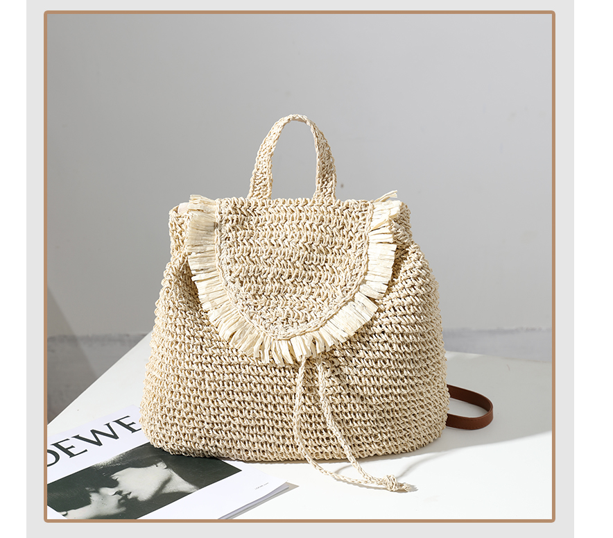 Women's Medium Straw Solid Color Vintage Style Classic Style Square Magnetic Buckle Fashion Backpack display picture 2