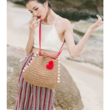 Соломенная пляжная сумка на одно плечо, модное украшение-шарик, 2018