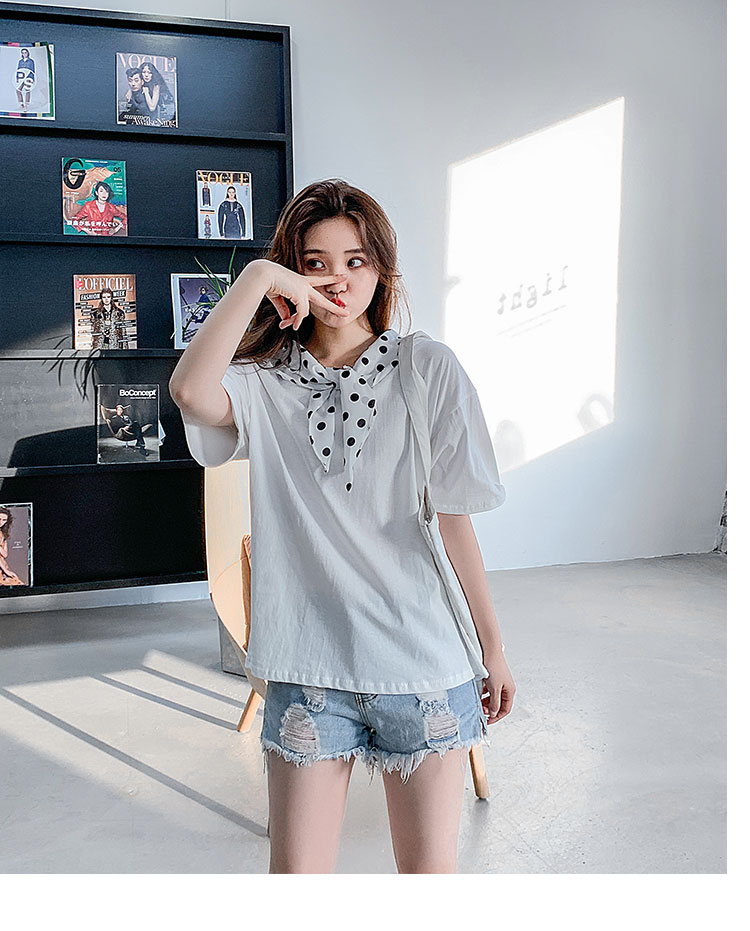 VK旗艦店 韓系小清新粉嫩波點披肩短袖上衣