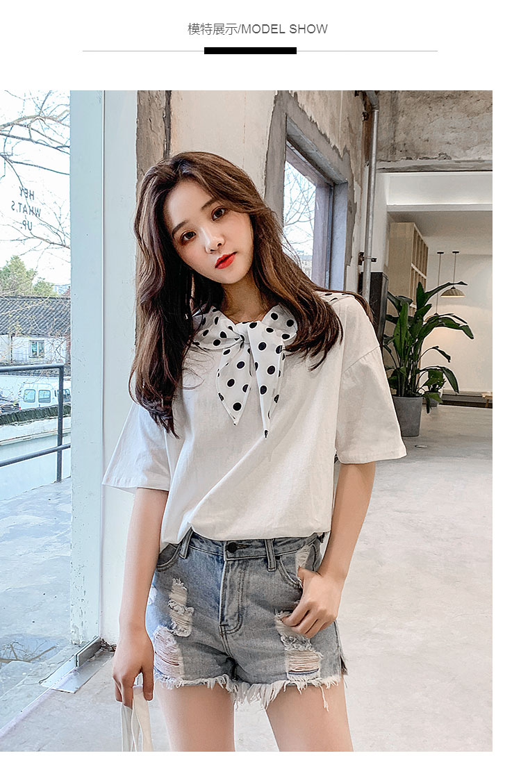 VK旗艦店 韓系小清新粉嫩波點披肩短袖上衣
