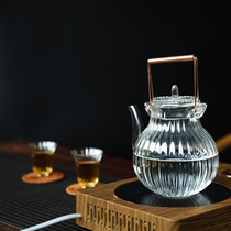 Crane head chrysanthemum petal pattern heat-resistant glass pot cooking teapot copper handle beam electric pottery stove heating flower teapot cold kettle