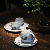 Yuebai Ru kiln open film can raise teapot kung fu tea set Japanese antique ceramic filter tea brewers household single pot