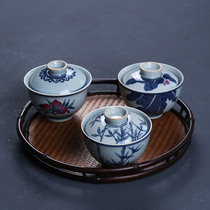 Original Jingdezhen antique ceramic blue and white colorful bowl hand-painted Chinese tea set kung fu tea cup tea bowl tea maker