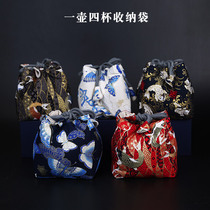 Outdoor portable travel tea set bag thick cotton linen fabric tea ceremony tea cup teapot one pot four Cup storage bag tea bag