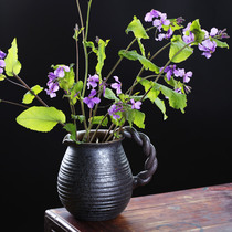 Large ceramic handmade vase retro home pottery pot hydroponic flower ornaments pottery desktop European living room decoration