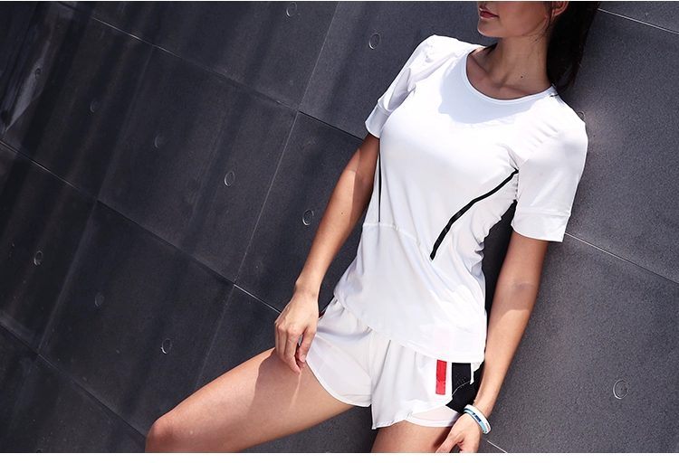 Mùa hè mới thể thao ngắn tay T-Shirt của phụ nữ nhanh chóng làm khô quần áo thở slim slimming chạy yoga ngắn tay áo sơ mi áo thun tập gym nam