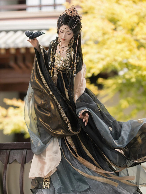 Shanhaiji [Little Palace] Black and Red Gorgeous Tang Style Large Sleeve Shirt Cloak Chest-Length Skirt Princess Style Han Dynasty Fairy Style