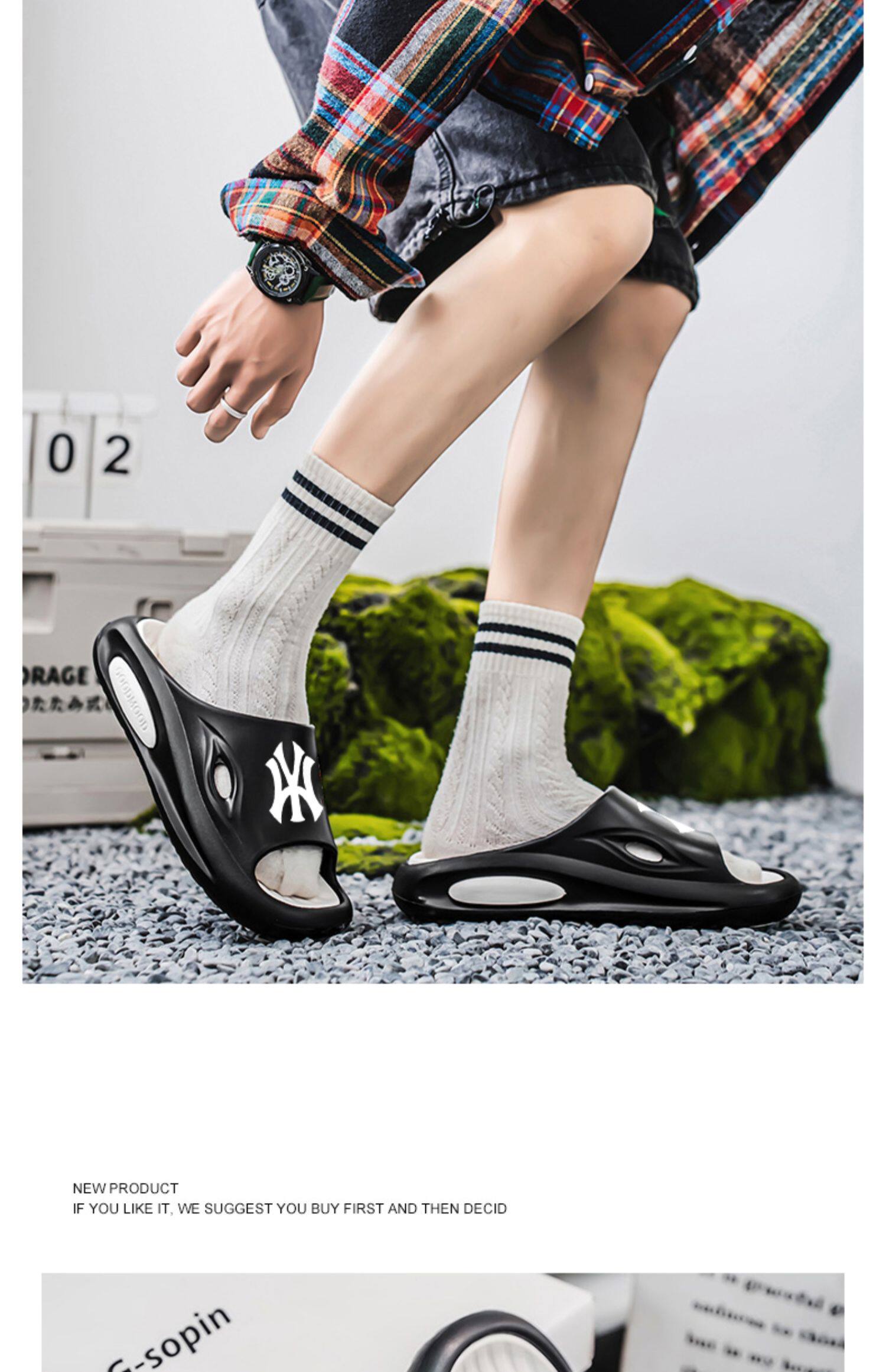 Отдых тапочки 拖鞋男潮牌2025新款夏季踩屎感家用防滑凉拖男士外穿潮流运动大码 1896680027