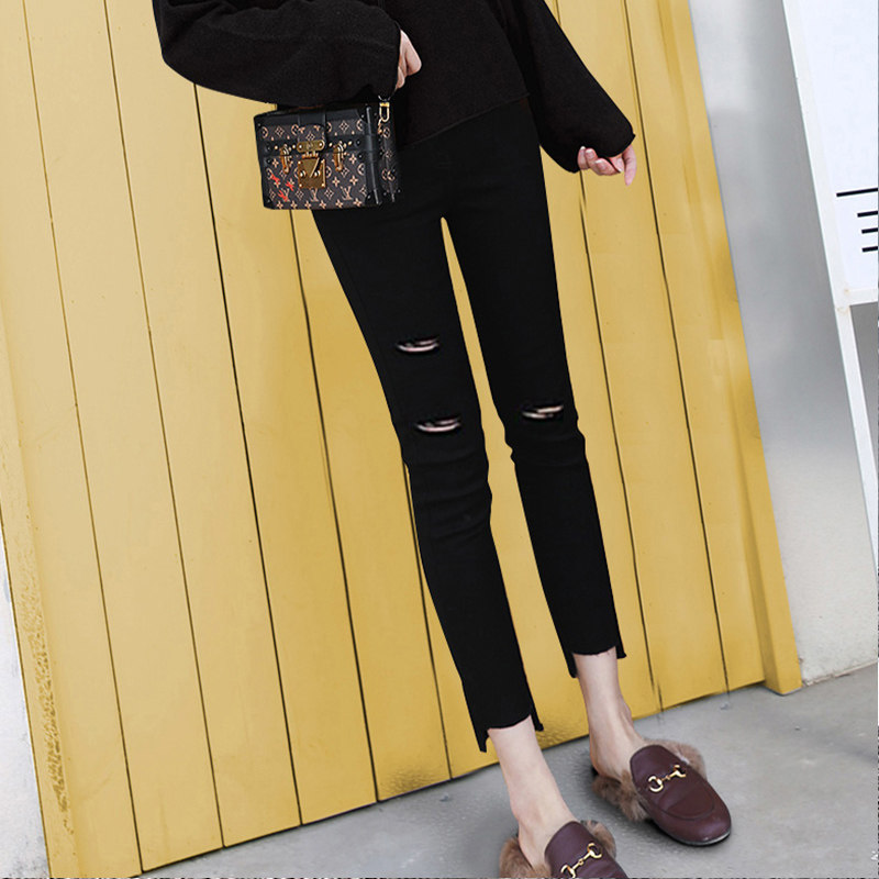 Han's version of the cave inner lap pants woman outside wearing spring and autumn new high waist display slim and thin foot elastic 100 lap nine points with small black pants tide