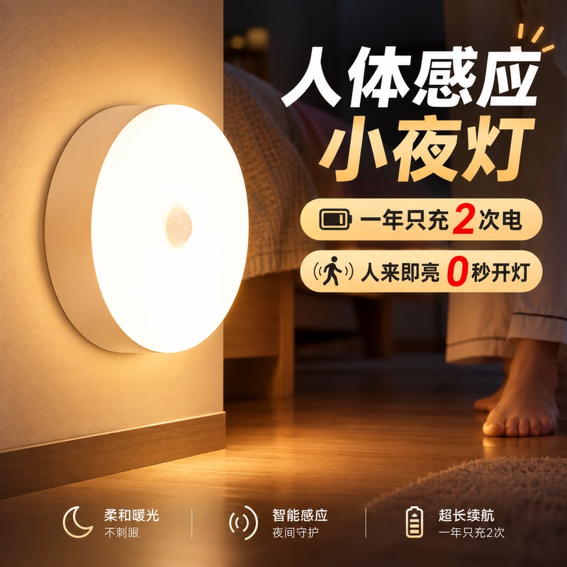 Human Body Automatic Sensor Light, Night Light for Bedroom Bedside, Rechargeable, Lights up When People Approach, Night Light for Bathroom and Stairs, Sleep at Night Human Body Automatic Sensor Light, Night Light for Bedroom Bedside, Rechargeable, Lights up When People Approach, Night Light for Bathroom and Stairs, Sleep at Night
