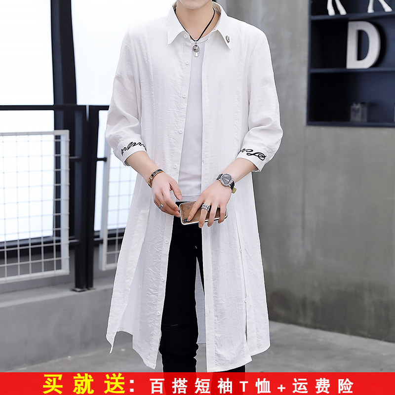 2021 summer new mid-sleeve thin cloak men's handsome sunscreen clothes long version over-the-knee windbreaker jacket trend