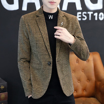 Spring and autumn thin small suit men Korean trend slim youth handsome business casual plaid suit jacket
