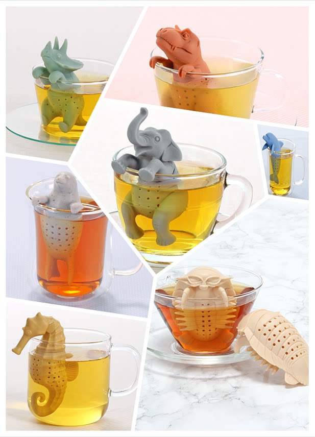 Japan COLORATA silicone creative animal tea maker tea leak tea strainer Tyrannosaurus rex whale shark bear gift