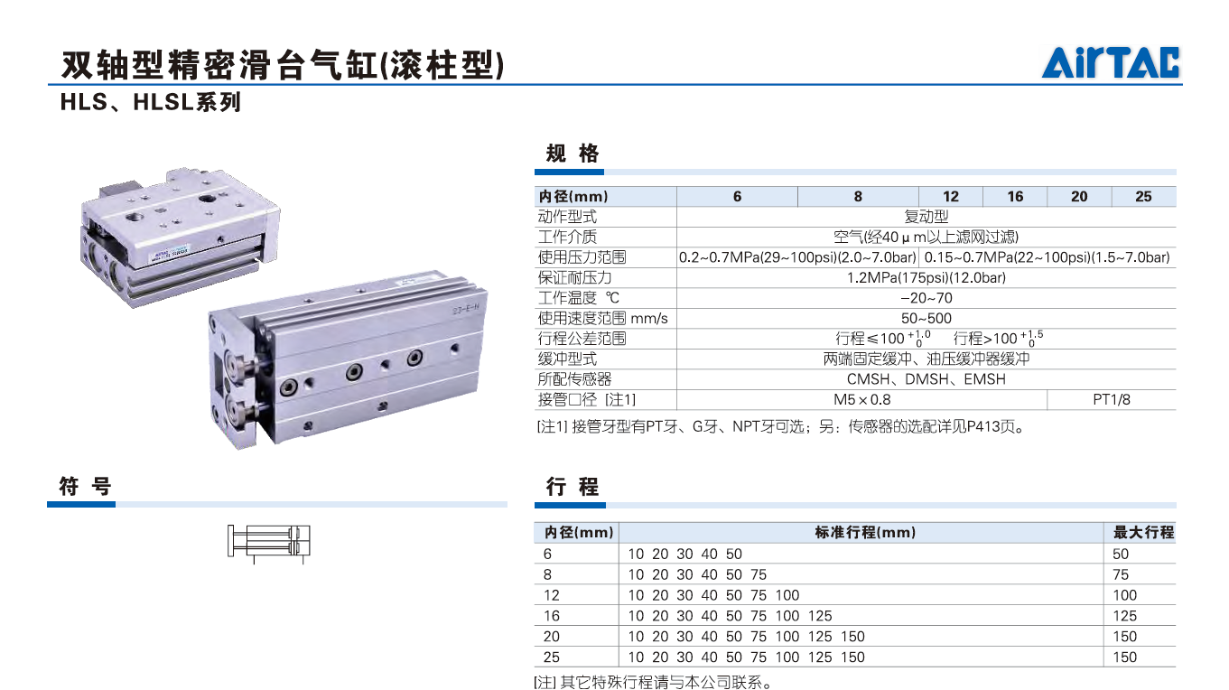 Цилиндр 原装正品亚德客hls12x10x20x30x40x50x75x100sas sbs af滑台气缸 Airtac