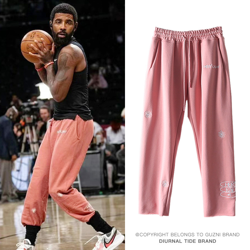 Irving-Style Pants American Basketball Sports Long Pants Meng Borong Pink Training Autumn and Winter Fleece-Lined Straight-Leg Sweatpants for Men