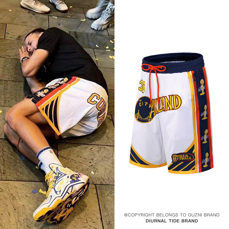 Curry American-Style Basketball Shorts for Men, Golden State Warriors Championship Parade Edition, Summer Sports Training Shorts