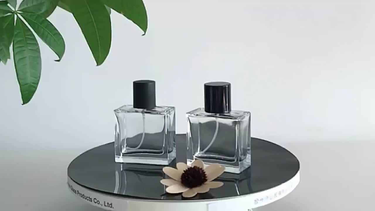 Wholesale 50ML square Empty Glass Perfume Bottle Screw Spray with Black  Cylinder Lid
