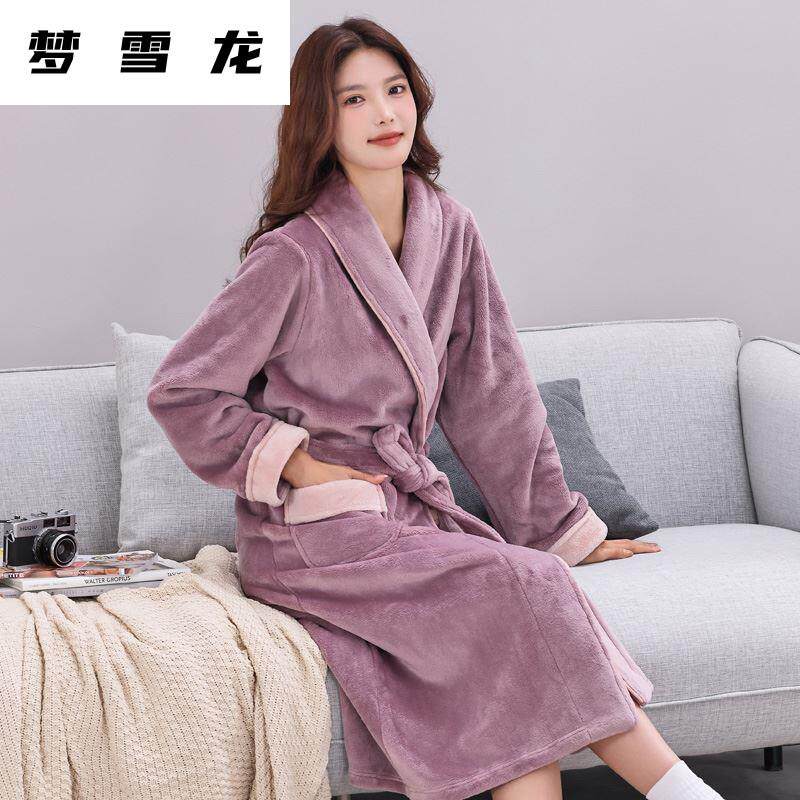 Men's sleep robes Long style Women's Autumn Winter Thickened Gush Coral Suede Pyjamas flannel Flannel Bathrobe Woman Warm 1224b-Taobao