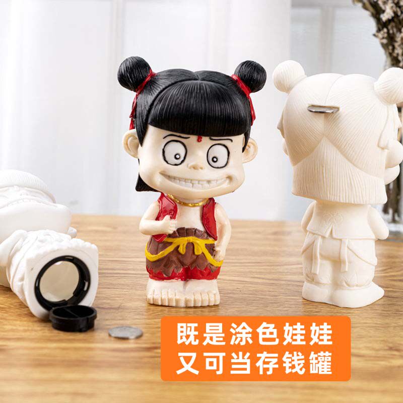 Children's diy hand painted and painted with no bad plaster dolls graffiti white embryo deposit money pot enamelling ceramic on which Nacha