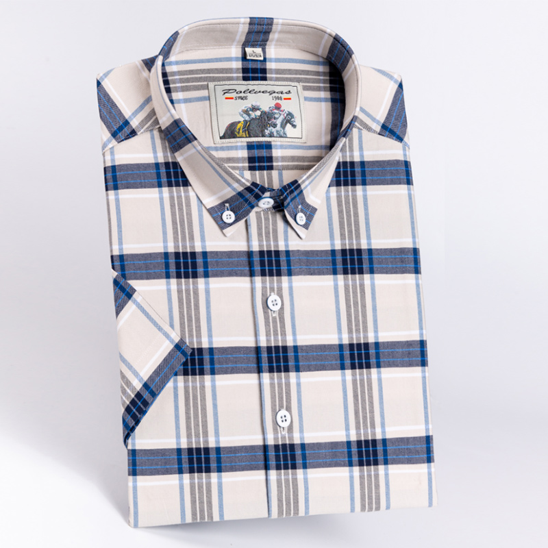 PLD632Paul 2021 summer new pattern pure cotton lattice man Short sleeve shirt Korean version Self cultivation Cotton leisure time Half sleeve shirt