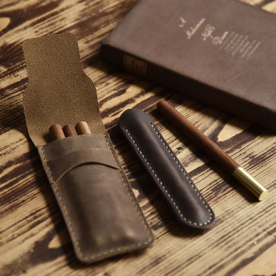 Hand-stitched cowhide pen case, retro and artistic, crazy horse leather pen case, genuine leather pen case, single pen storage bag