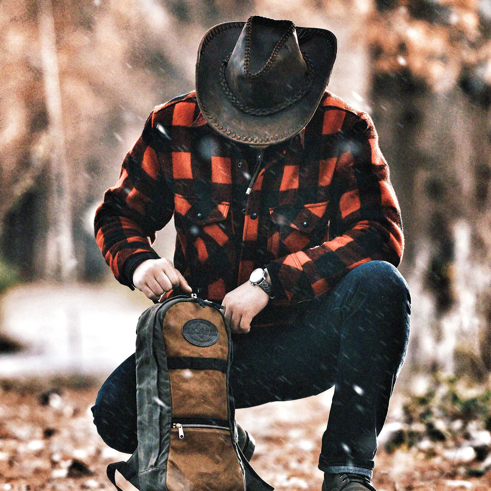 Handmade pure cowhide western cowboy hat, men's genuine leather visor knight hat, dark brown large brim cowboy hat