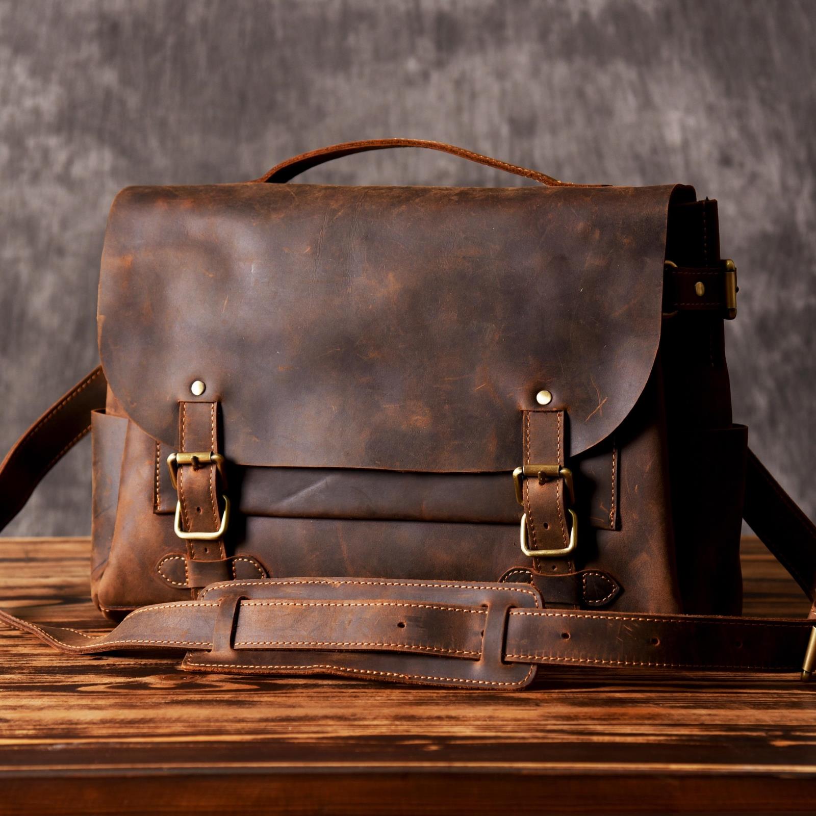 Handmade top layer cowhide Cambridge bag British college wind messenger bag genuine leather retro men's trendy portable shoulder bag