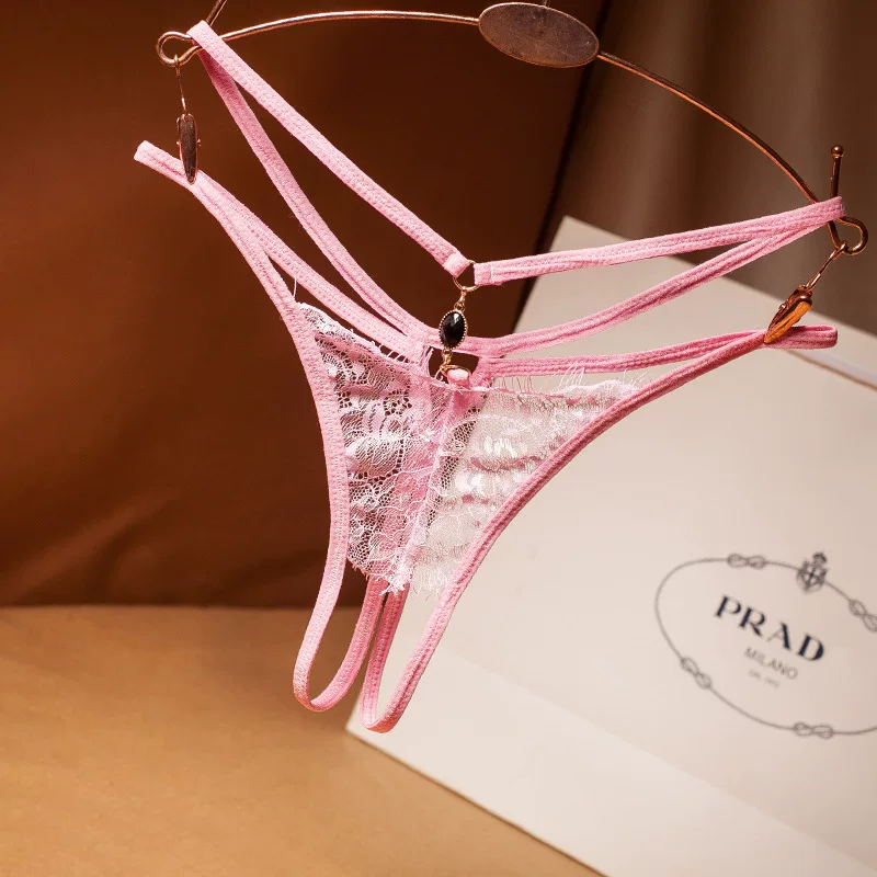 [Кружевной сексуальный thong для дам, поперечный ремень, ультра-тонкая полая temptati]