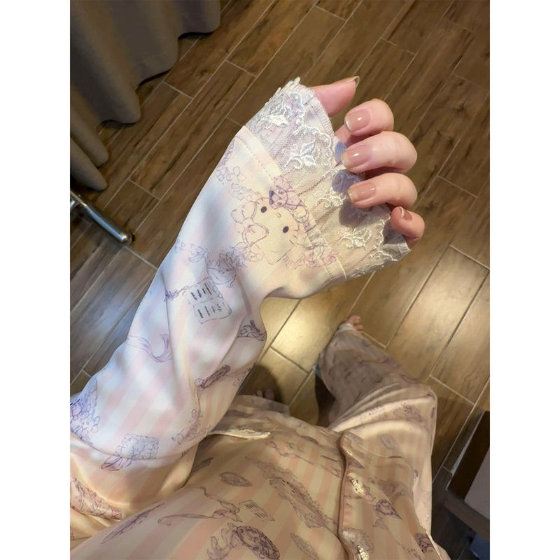 2026 New Style Girls' Pajamas with Chest Pads, Spring and Autumn Ice Silk, High-End, Sweet, Cute Summer Loungewear Set