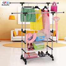 Bold and thickened stainless steel parallel bars retractable drying rack double pole floor folding drying hanger can be raised and lowered
