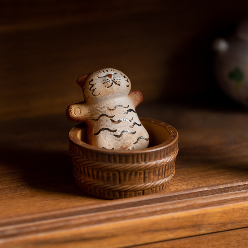 Premium Purple Clay Tea Pet Tiger, Cute Zodiac Tea Toy, Small Tea Table Ornament, Bathing Tiger, Lying Flat Tiger, Small Gift
