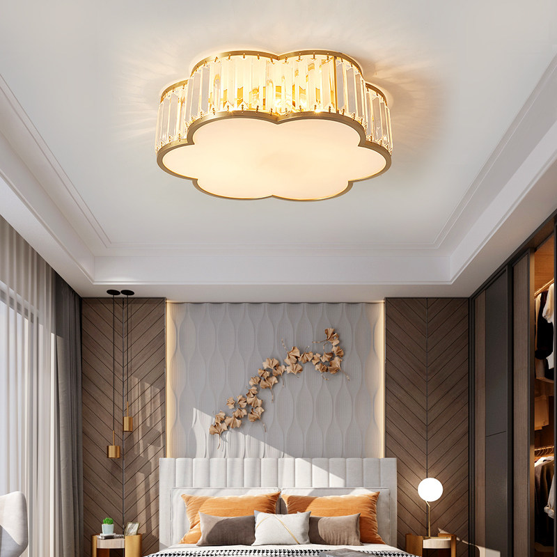 All copper ceiling lamp crystal lamp bedroom lamp Nordic postmodern light luxury atmosphere living room round dining room American lamps