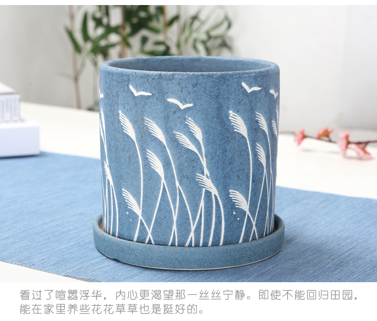 Cylinder contracted ceramic flower POTS with tray package mail extra large wholesale money plant bracketplant sitting room balcony flowerpot more meat