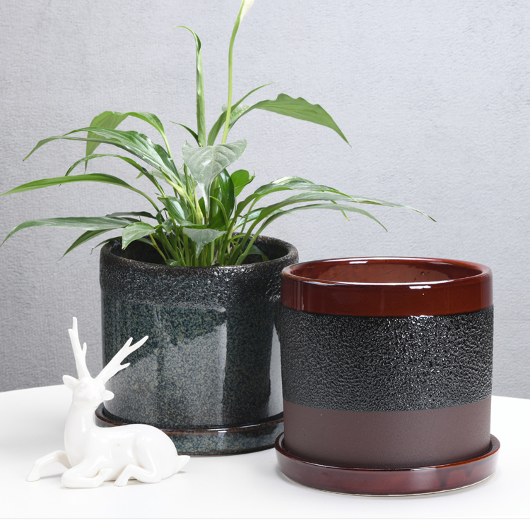 Of meat in the pot ceramic wholesale contracted green plant cylinder pot wholesale sitting room with extra large ceramic tray