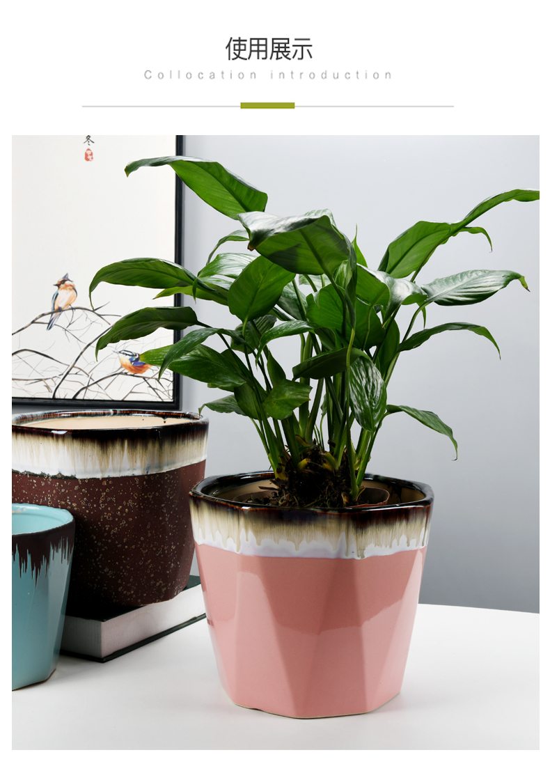 Anise flow glaze ceramic flower pot extra large wholesale contracted breathable sitting room balcony landing tiger money plant flower pot