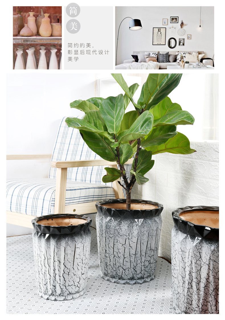 Nordic extra large wholesale ceramic flower pot contracted large caliber sitting room courtyard planting potted big flowerpot pack mail