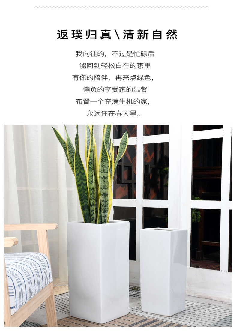 Square ceramic flower pot extra large wholesale villa living room balcony bamboo of curvature of the green plant white flower pot bag in the mail