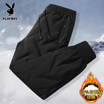 Playboy Warm Down Pants Mens Winter Windproof Versatile Outdoor Sports Pants for Outerwear Winter Wear Thickened Cotton Pants