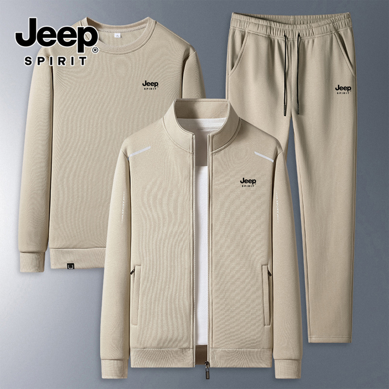 Jeep Suit Men's Cardigan Sweatshirt Straight-Leg Casual Pants Spring and Autumn Middle-Aged Dad Running Sportswear Three-Piece Set Jeep Suit Men's Cardigan Sweatshirt Straight-Leg Casual Pants Spring and Autumn Middle-Aged Dad Running Sportswear Three-Piece Set